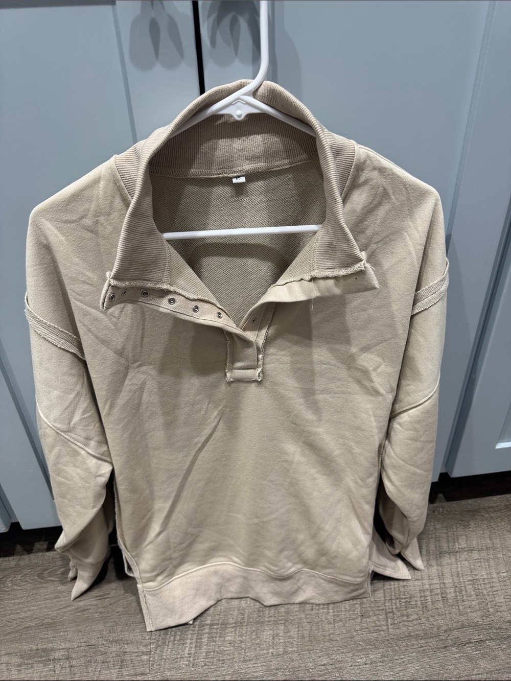 Beige Henley-Style Pullover Sweater